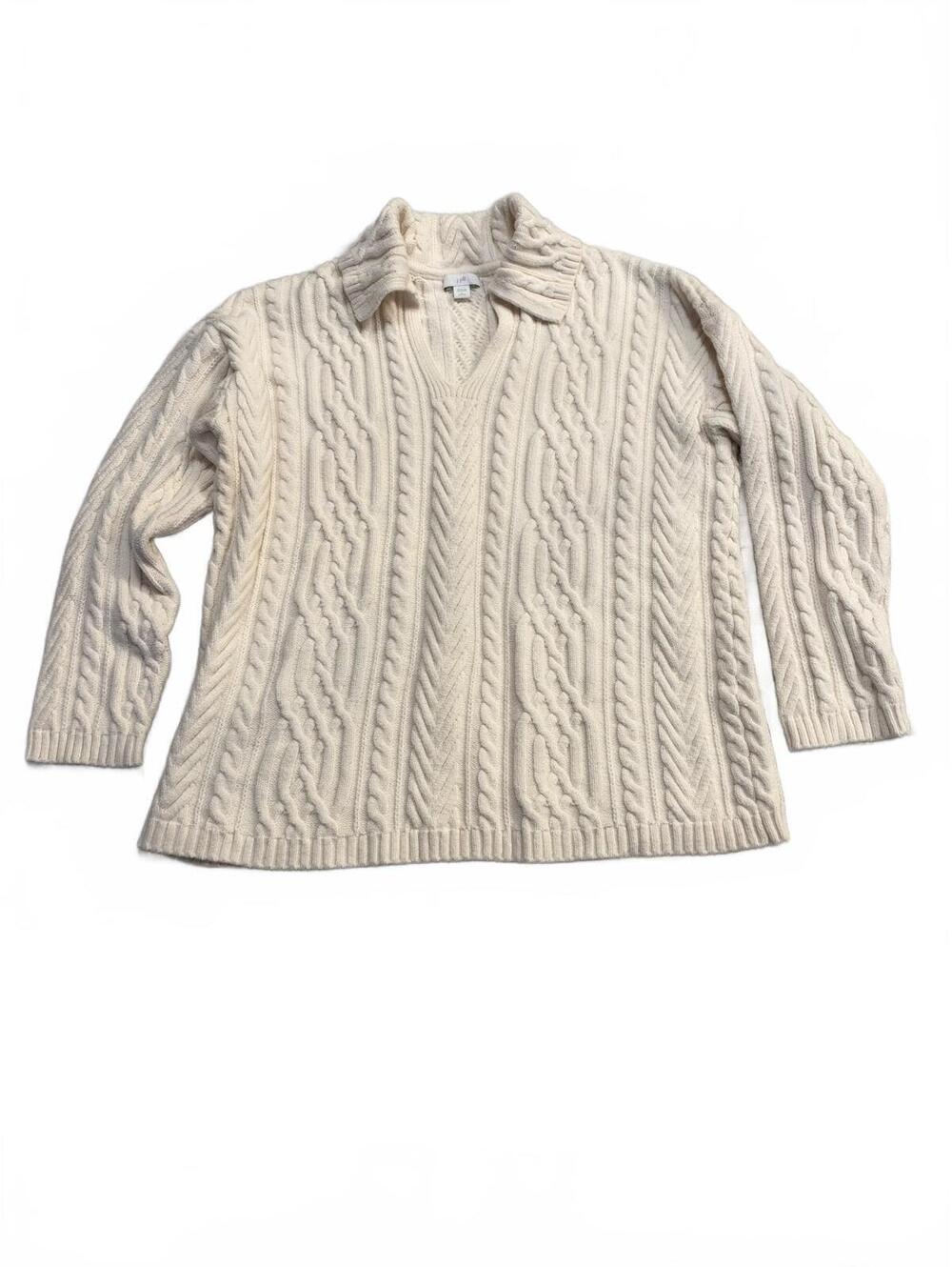 J.Jill cream cable knit short sleeve collared sweater